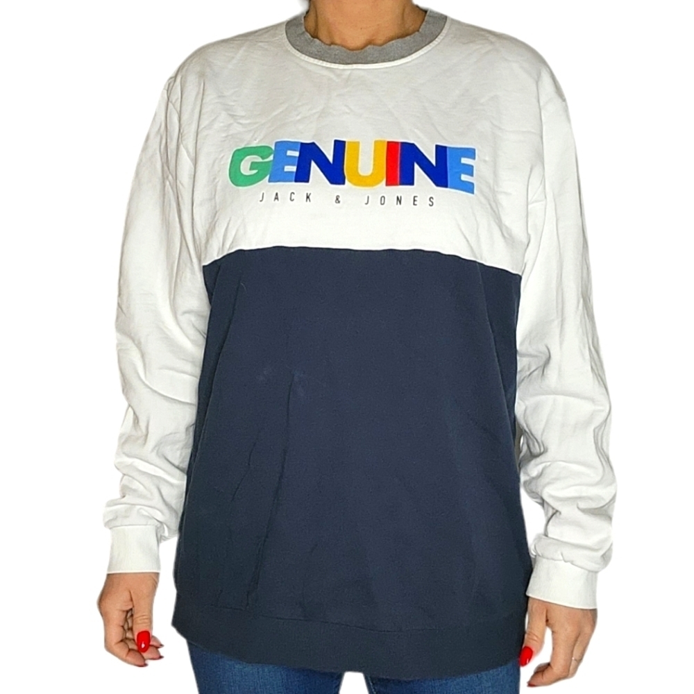 Jack Jones Long Sleeve Pullover Crew Neck Sweater X Large Blue White